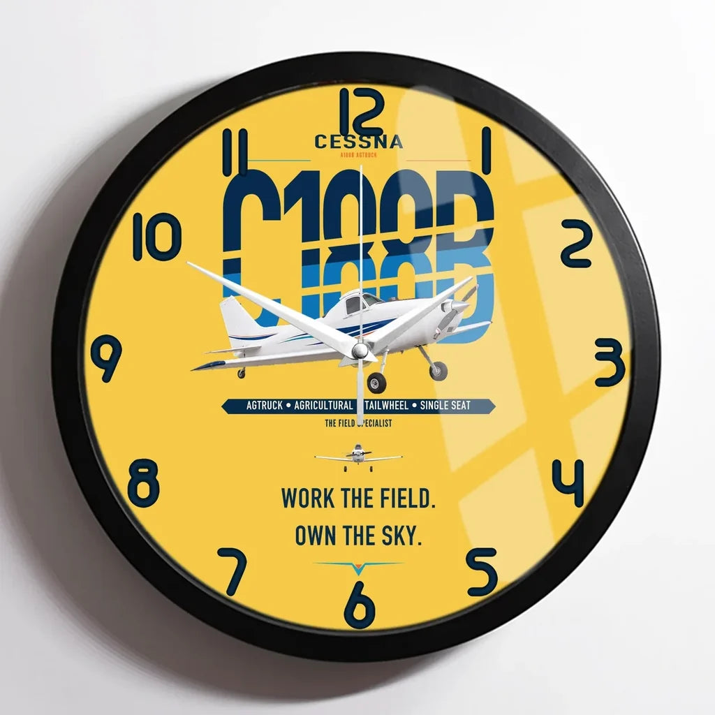 Cessna A188B AgTruck design on yellow framed wall clock