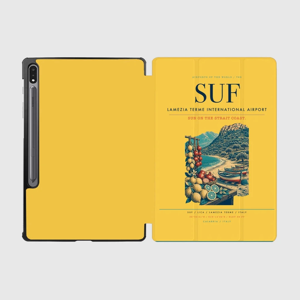 Lamezia Terme International Airport (SUF) design on yellow samsung tablet tablet case