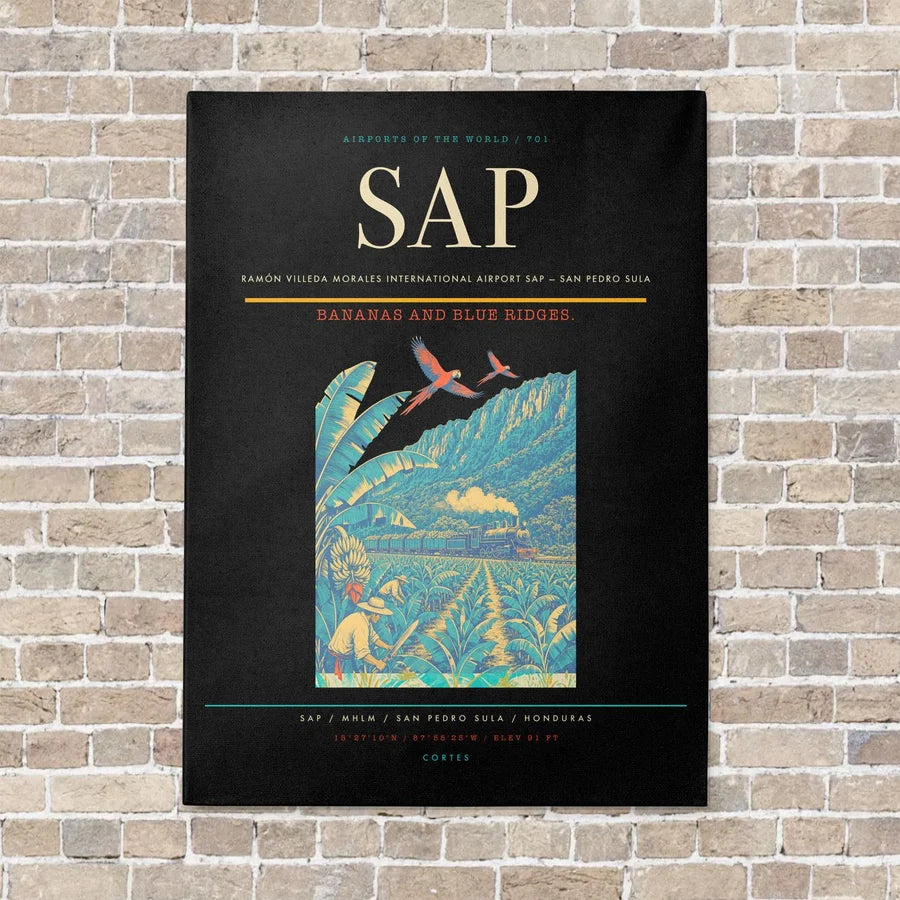 Ramón Villeda Morales International Airport SAP — San Pedro Sula vertical canvas print - no frame - black background