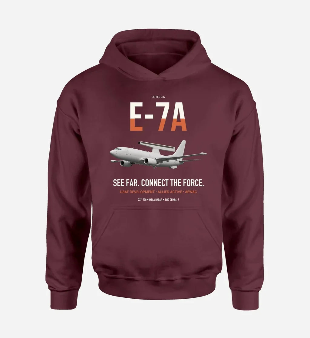 E-7A Wedgetail design on dark red double-side hoodie, single-side print
