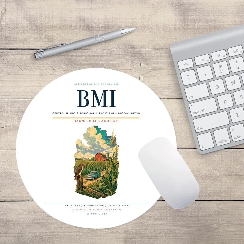 Central Illinois Regional Airport (BMI) design on white round mouse pad