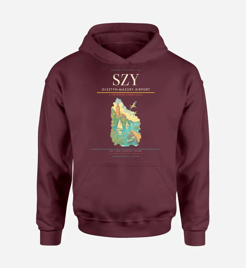 Olsztyn-Mazury Airport (SZY) design on dark red hoodie single-side print