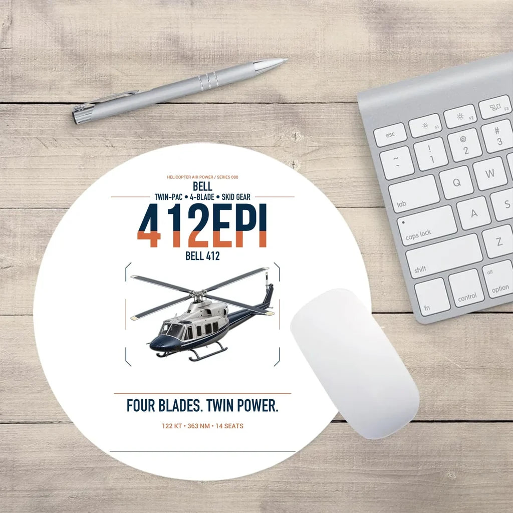 Bell 412EPI design on white round mouse pad