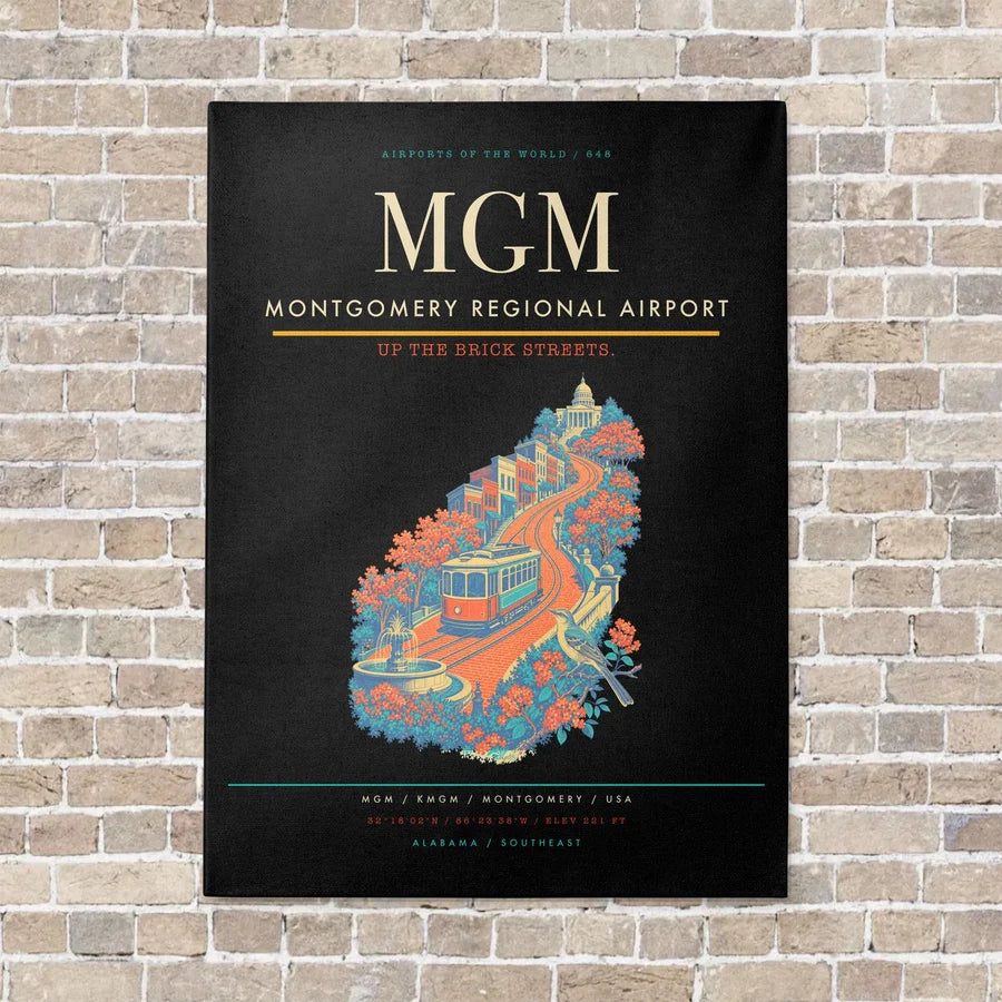Montgomery Regional Airport MGM vertical canvas print - no frame - black background