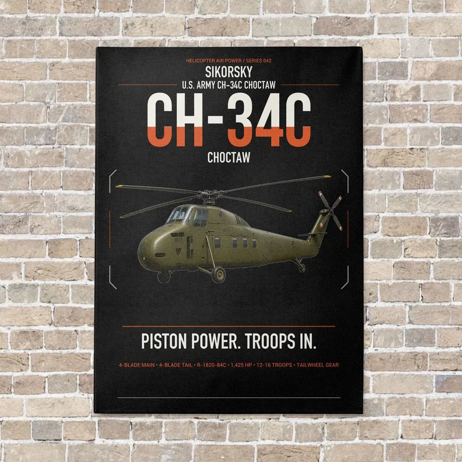 Sikorsky CH-34C Choctaw vertical canvas print - no frame - black background