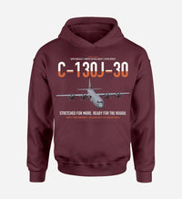 Thumbnail for C-130J-30 Super Hercules design on dark red double-side hoodie, single-side print