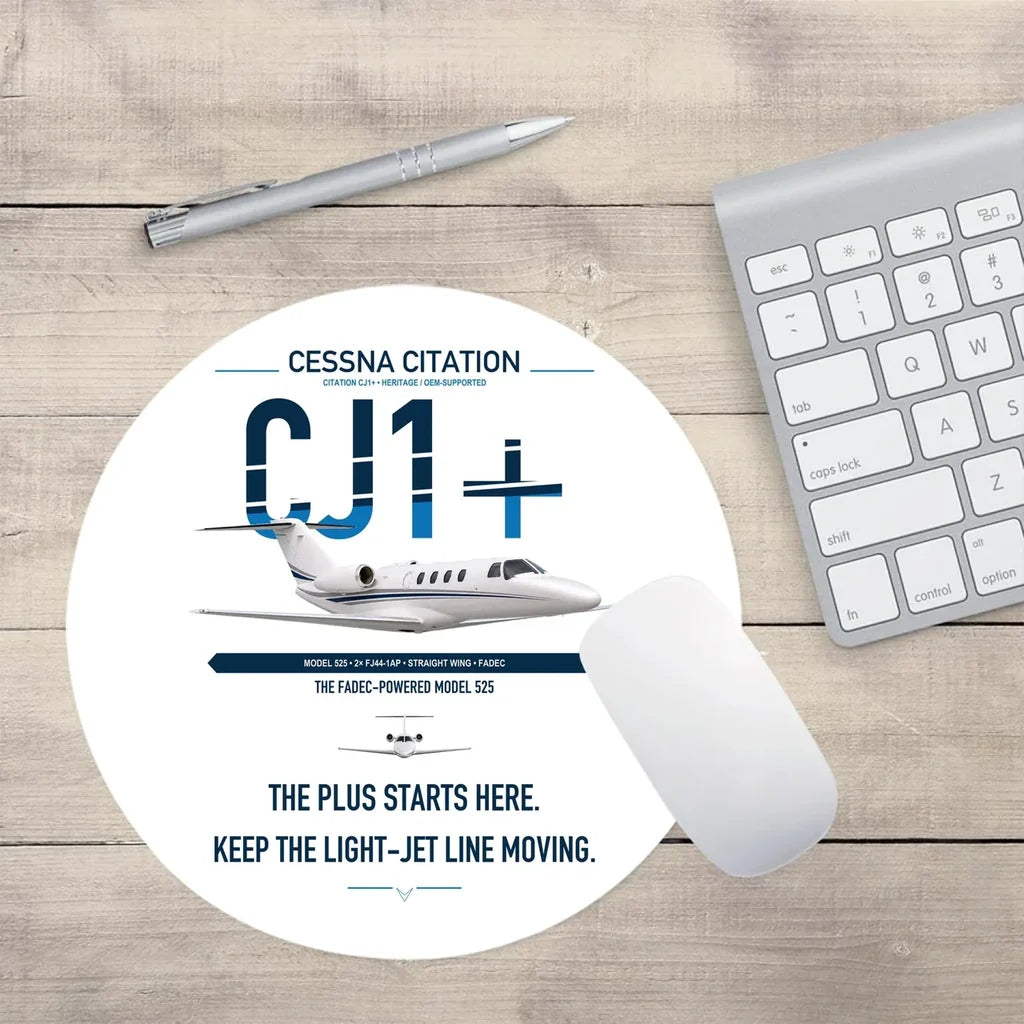 Cessna Citation CJ1+ design on white round mouse pad