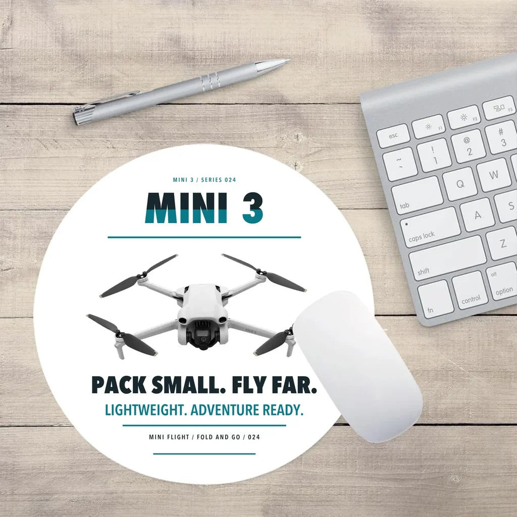 DJI Mini 3 design on white round mouse pad