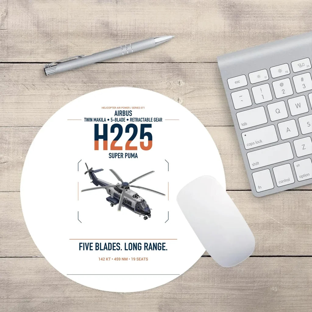 Airbus H225 design on white round mouse pad
