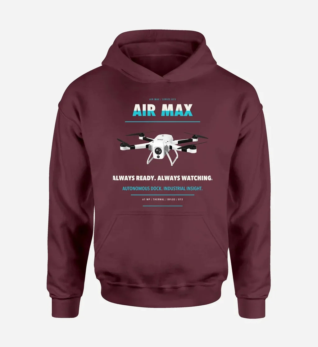 Percepto Air Max design on dark red hoodie single side