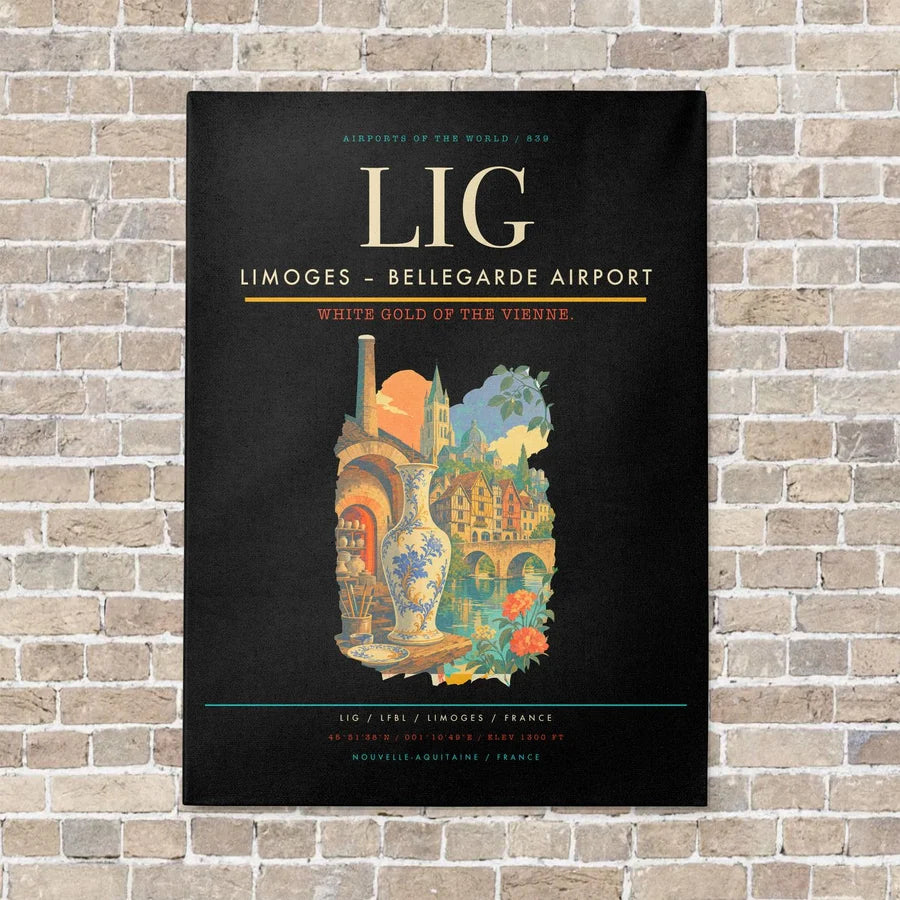 Limoges – Bellegarde Airport LIG vertical canvas print - no frame - black background