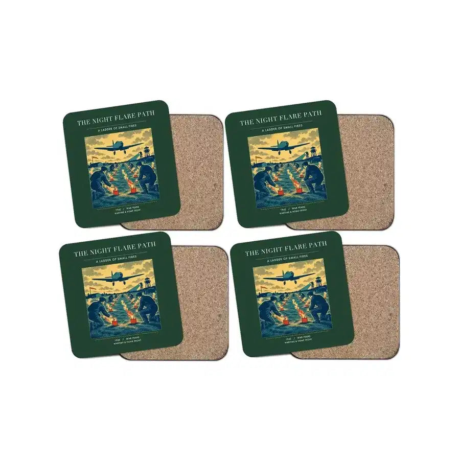 The Night Flare Path - Designed Coasters design on dark green 4-pieces-set