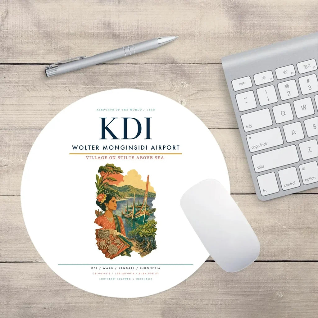 Wolter Monginsidi Airport (KDI) design on white round mouse pad