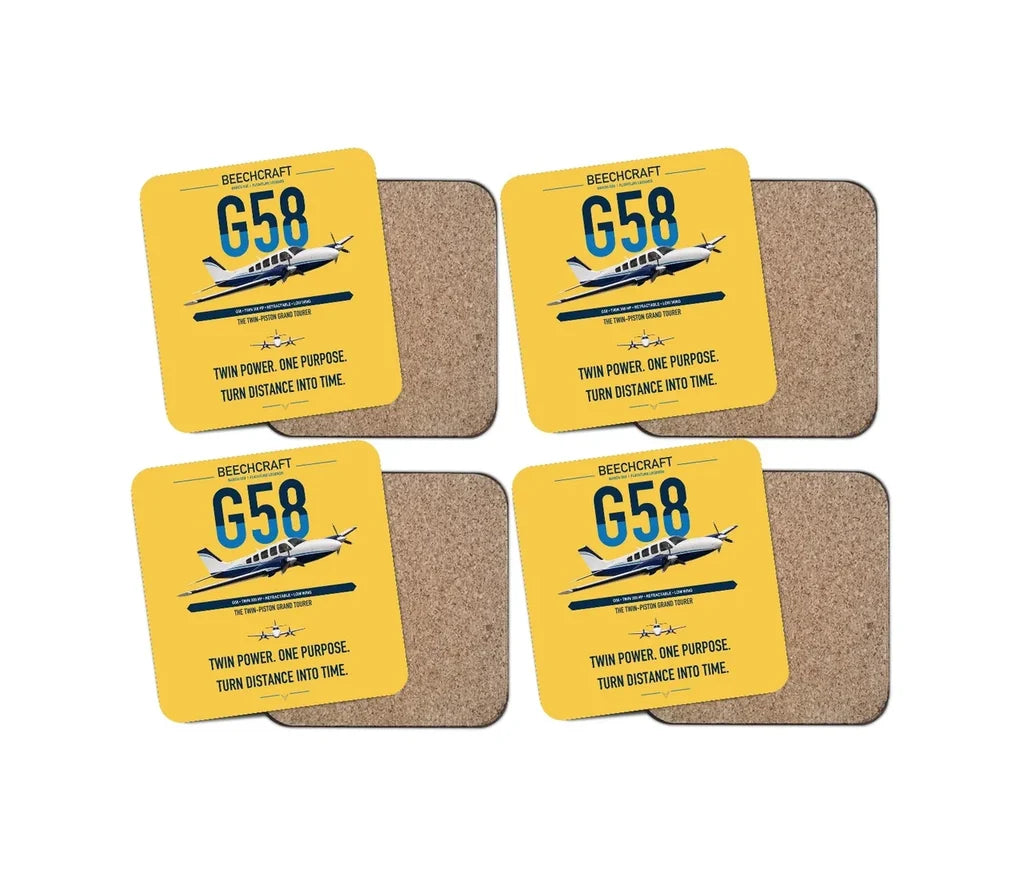 Beechcraft Baron G58 design on yellow 4 pieces set coaster
