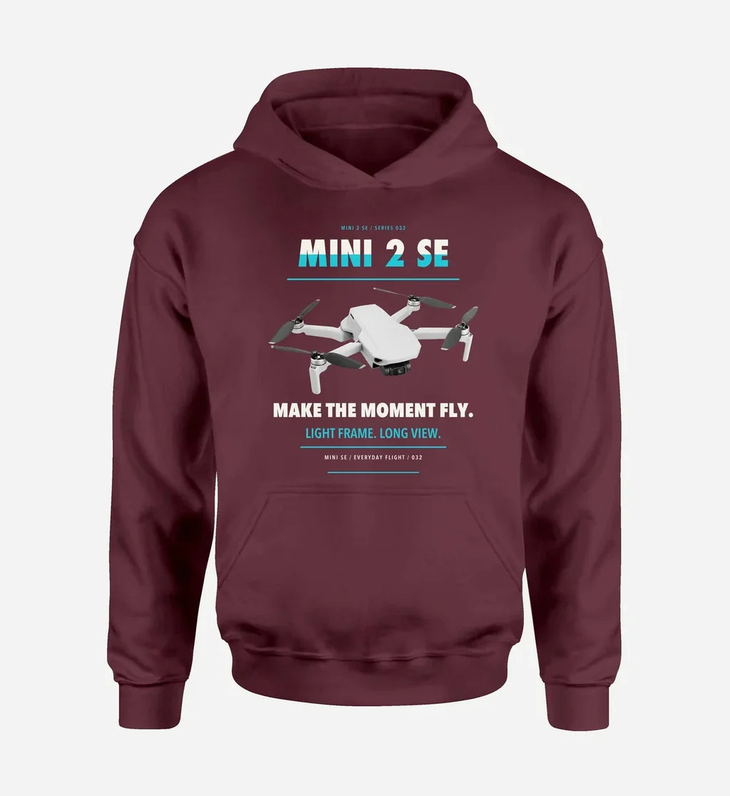 DJI Mini 2 SE design on dark red hoodie single side