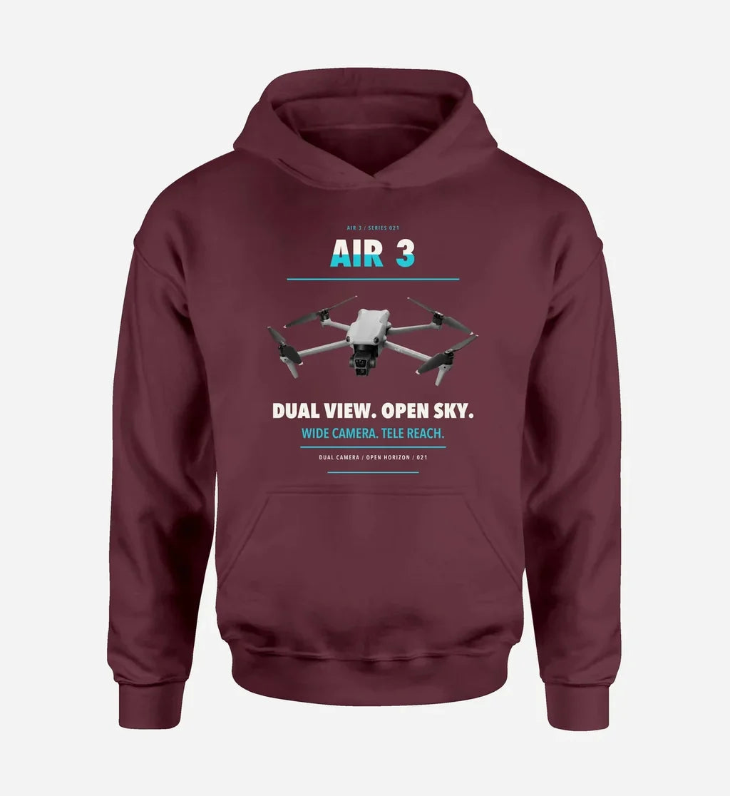 DJI Air 3 design on dark red hoodie single side
