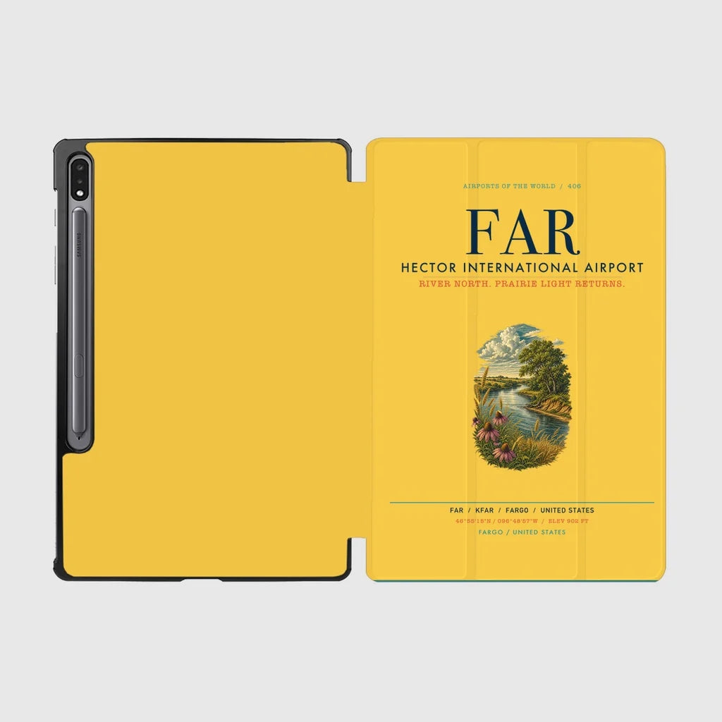 Hector International Airport (FAR) design on yellow samsung tablet tablet case