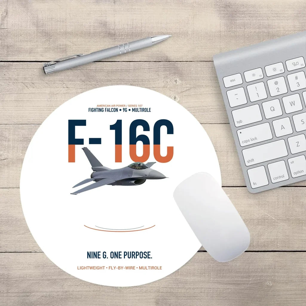 F-16C Fighting Falcon Nine G One Purpose design on white round mouse pad