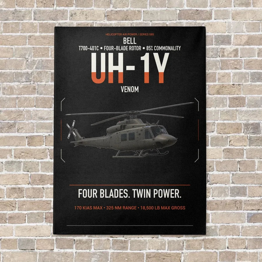 Bell UH-1Y Venom vertical canvas print - no frame - black background