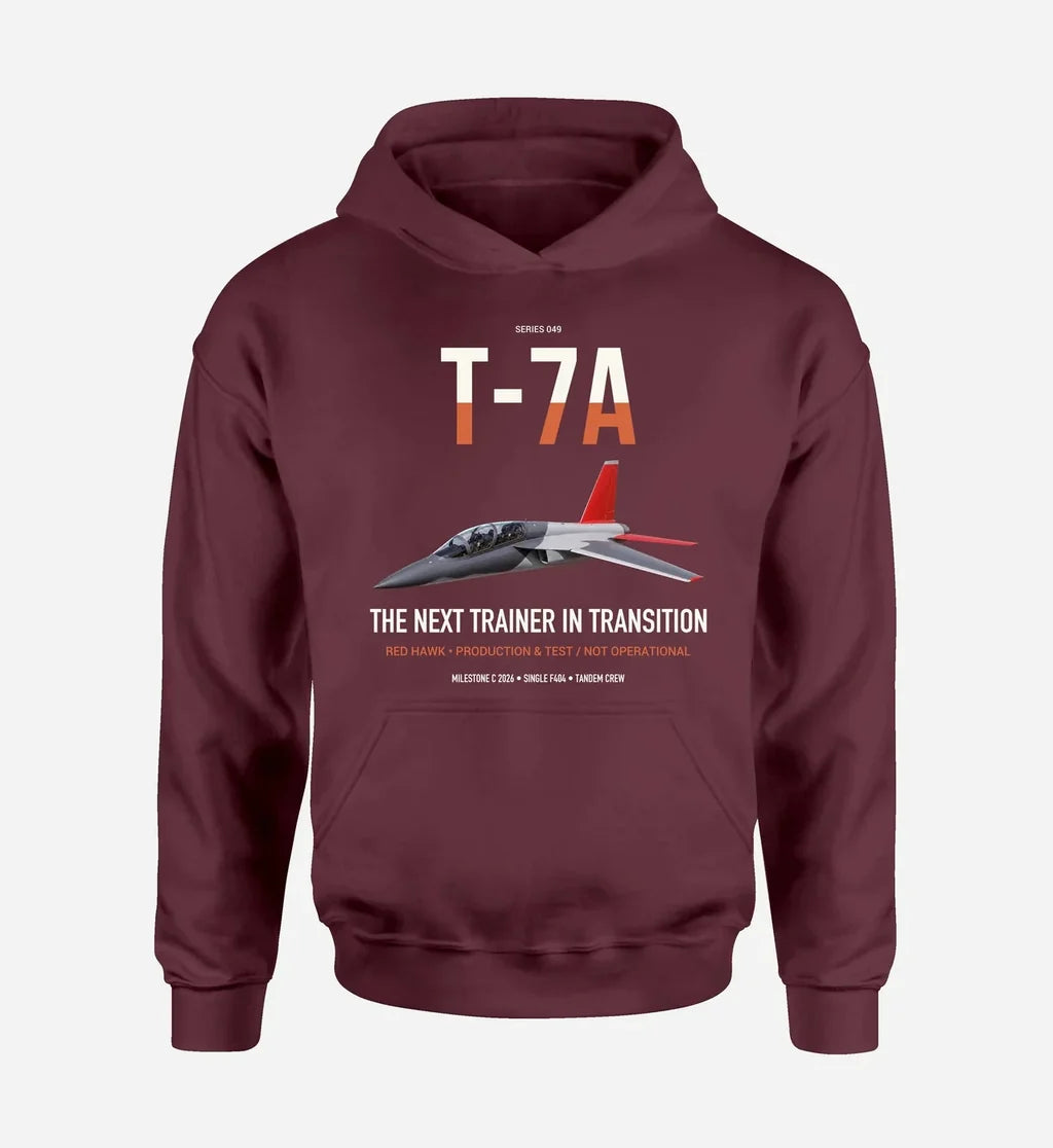 T-7A Red Hawk design on dark red double-side hoodie, single-side print