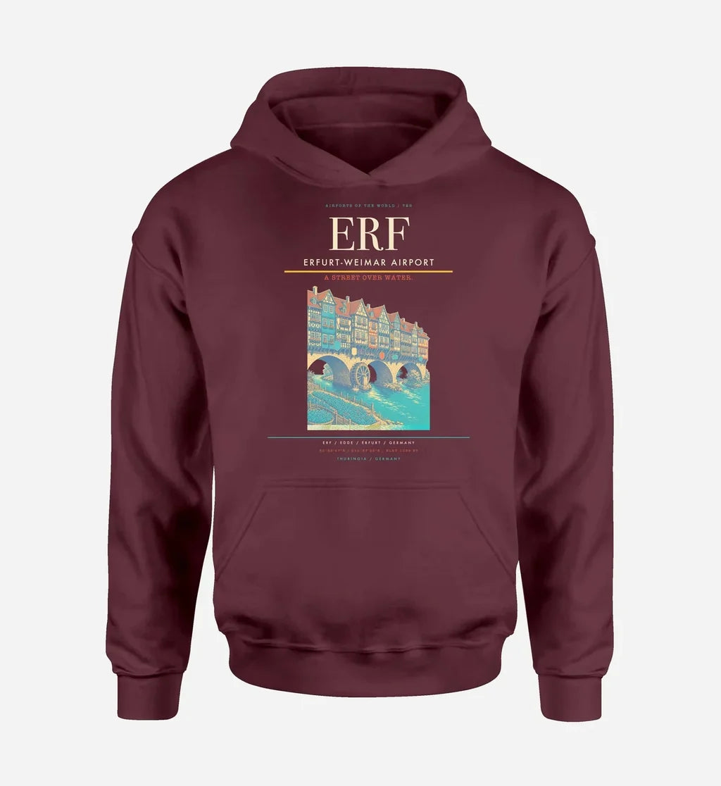 Erfurt-Weimar Airport (ERF) design on dark red hoodie single-side print