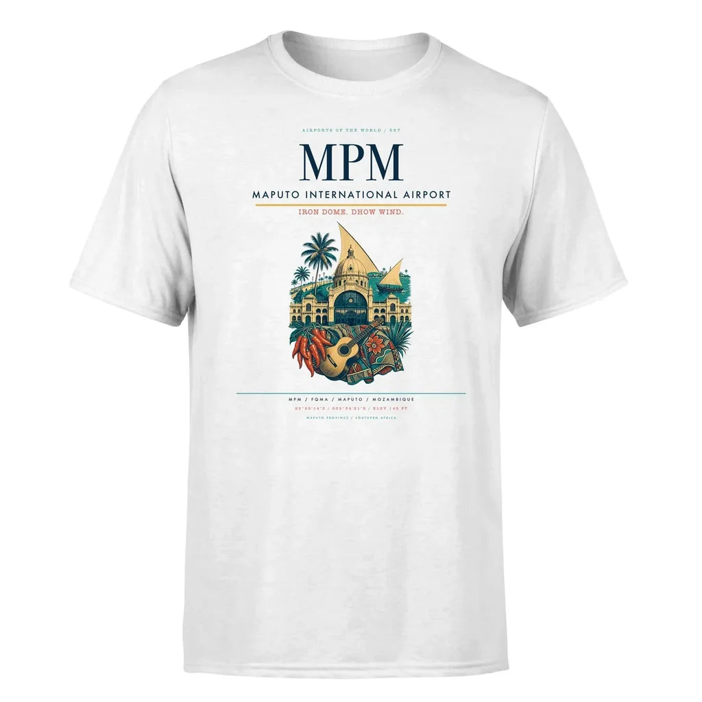 Maputo International Airport (MPM) T-Shirt single-side front print in White | maputo-international-airport-mpm-double-side-t-shirt
