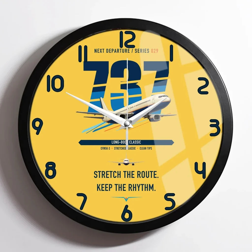 Boeing 737-400 Classic design on yellow framed wall clock