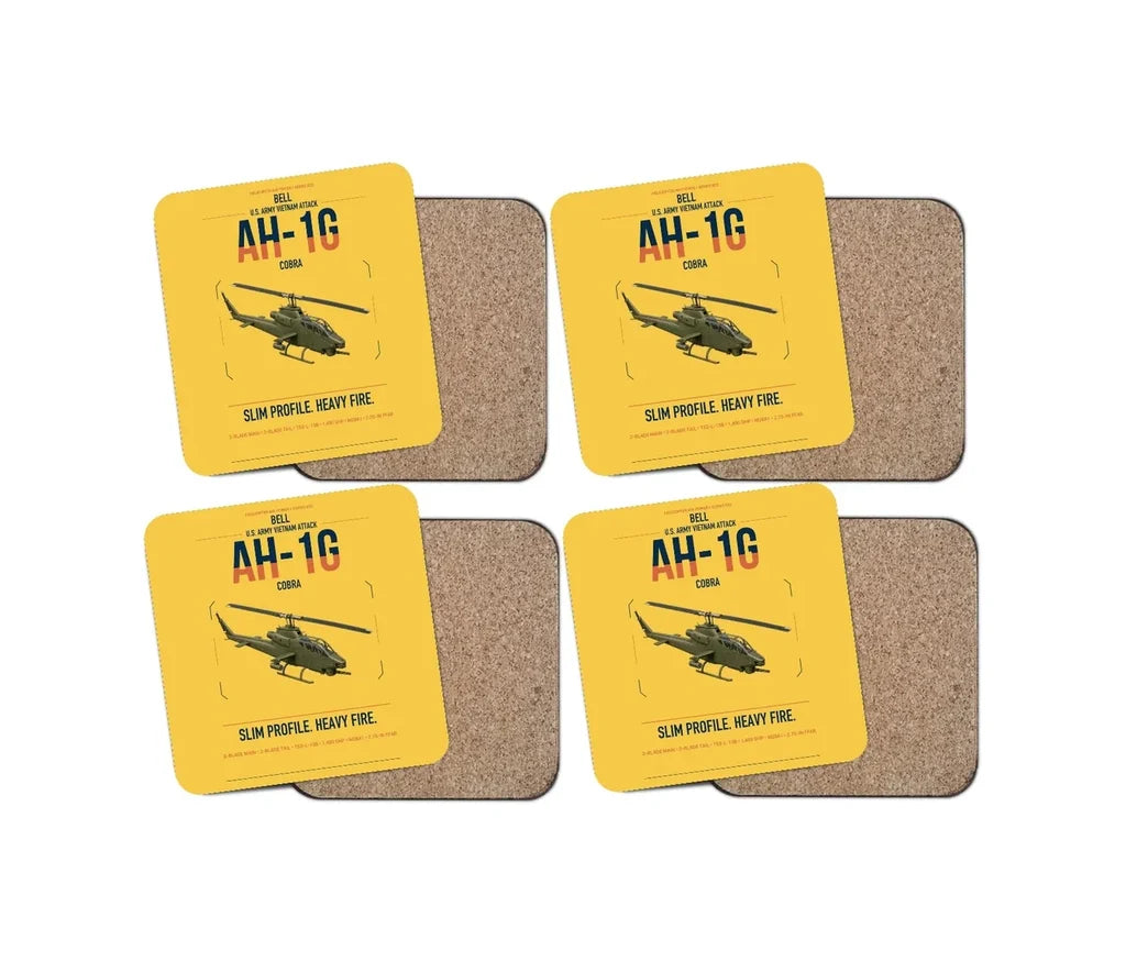 Bell AH-1G Cobra design on yellow 4 pieces set coaster