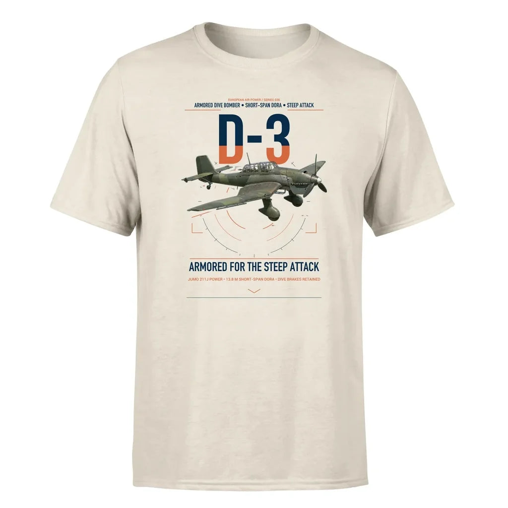 Junkers Ju 87D-3 design on beige t-shirt, single-side print