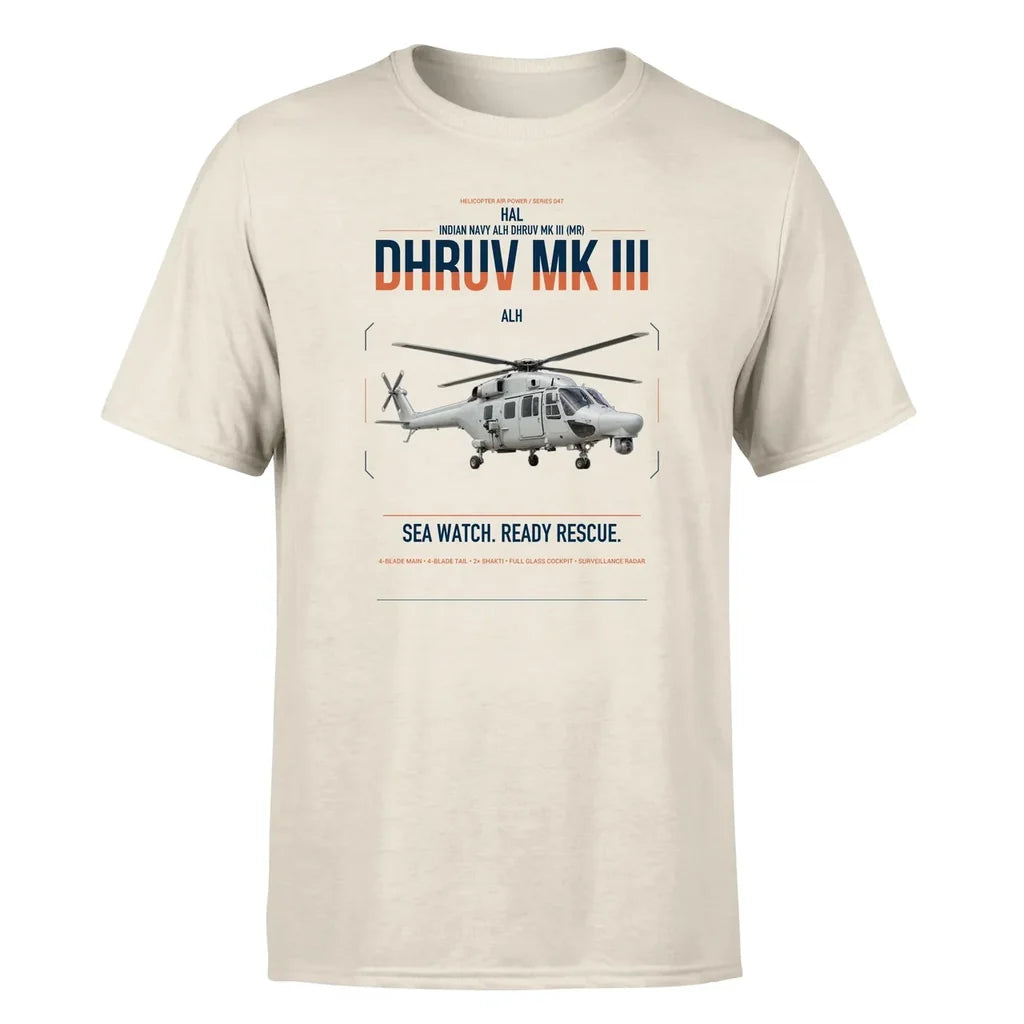 HAL ALH Dhruv Mk III design on beige t-shirt, single-side print