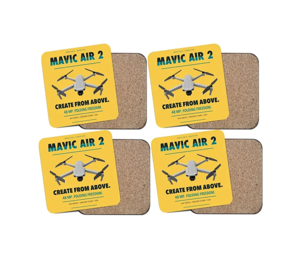 DJI Mavic Air 2 design on yellow 4 pieces set coaster