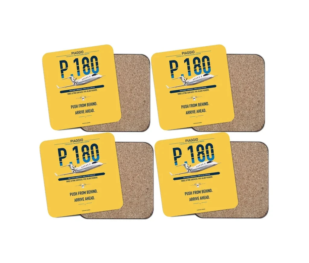 Piaggio P.180 Avanti EVO design on yellow 4 pieces set coaster