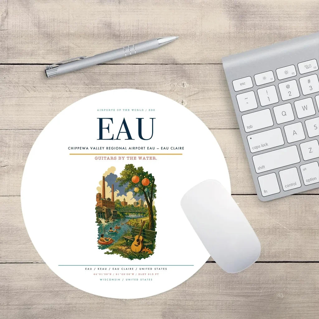 Chippewa Valley Regional Airport (EAU) design on white round mouse pad