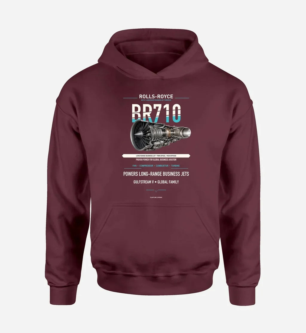 BR710 design on dark red hoodie single side