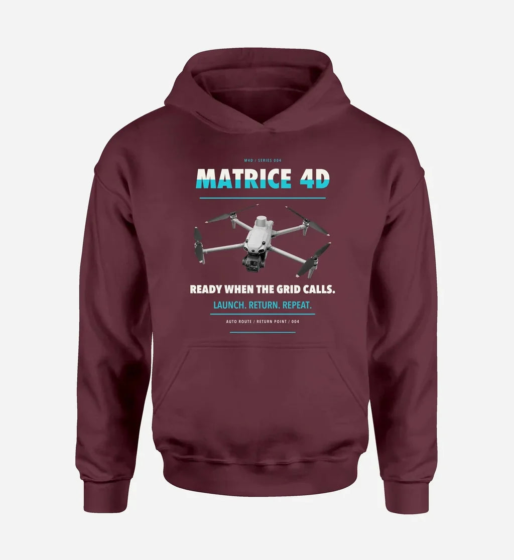 DJI Matrice 4D design on dark red hoodie single side