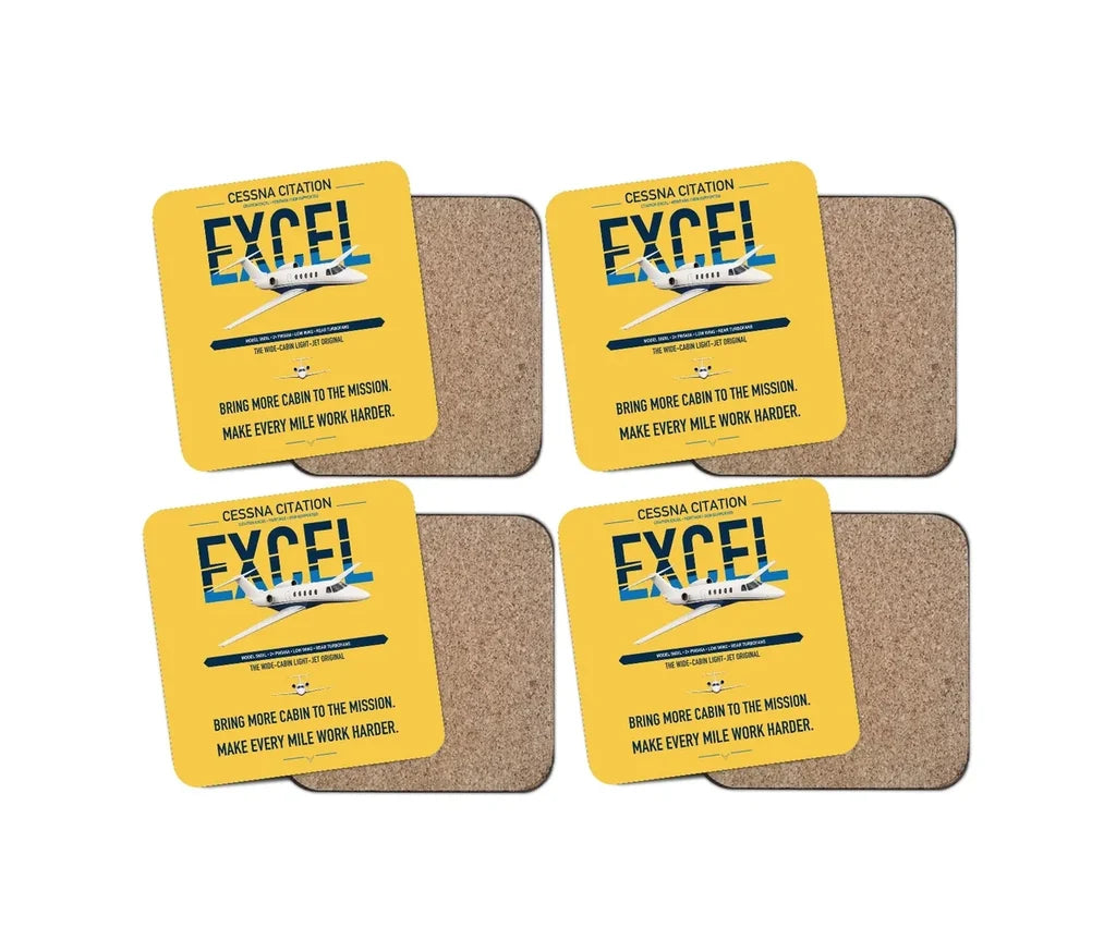 Cessna Citation Excel design on yellow 4 pieces set coaster