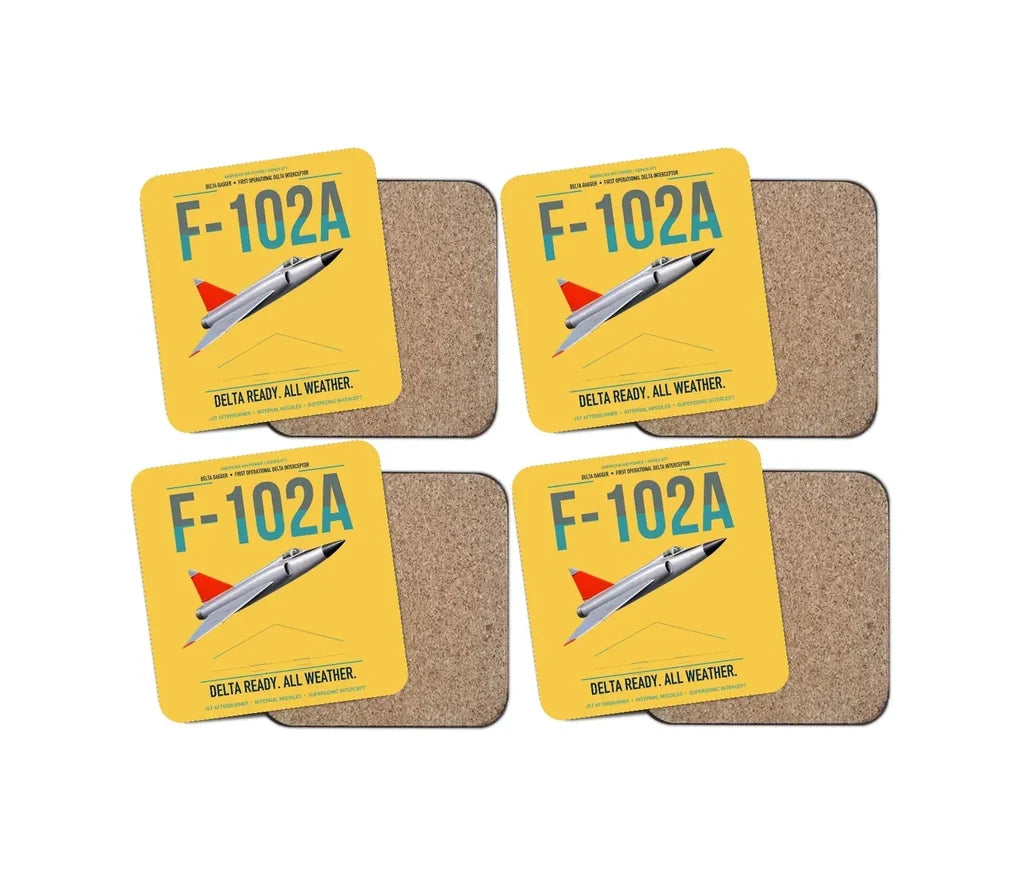 F-102A Delta Dagger design on yellow 4 pieces set coaster