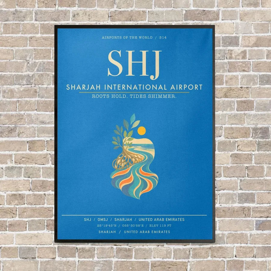 Sharjah International Airport SHJ - Canvas Framed - Turquoise