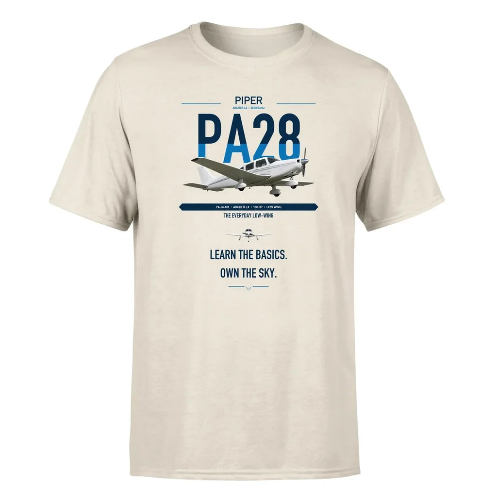 Piper PA-28-181 Archer LX design on beige t-shirt, single-side print