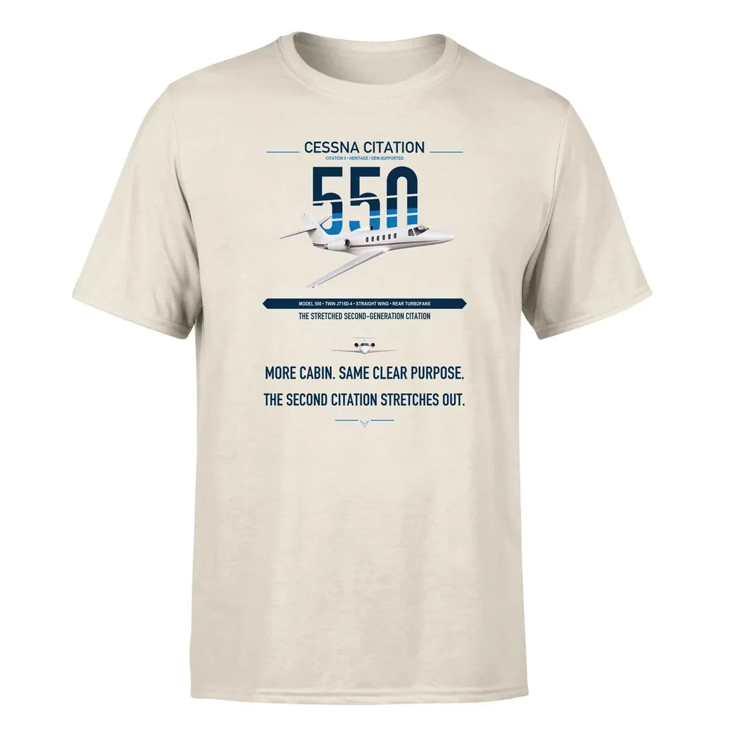 Cessna Citation 550 - Citation II design on beige double-side t-shirt, single-side print