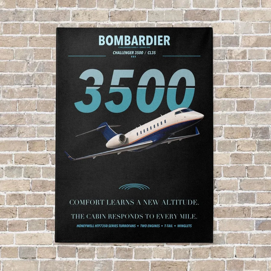 Bombardier Challenger 3500 vertical canvas print - no frame - black background
