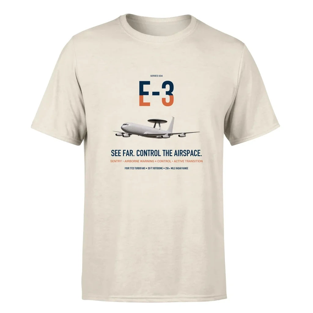 E-3 Sentry AWACS design on beige double-side t-shirt, single-side print