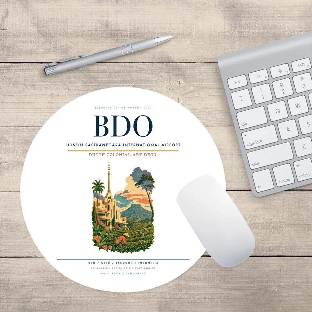 Husein Sastranegara International Airport (BDO) design on white round mouse pad