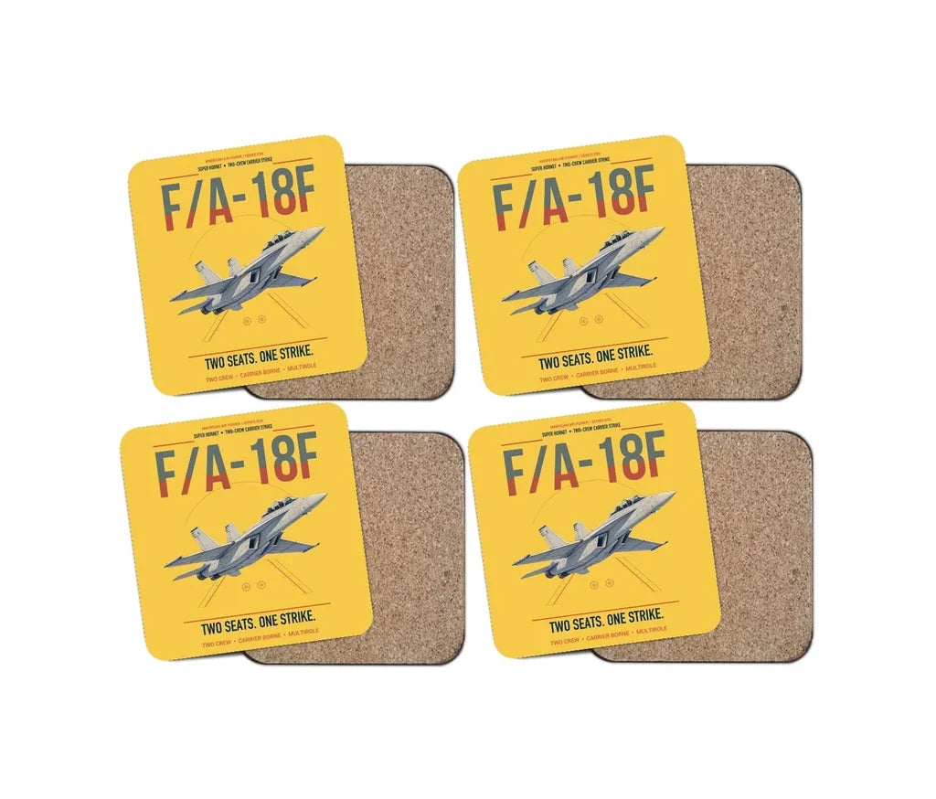 F-A-18F Super Hornet design on yellow 4 pieces set coaster