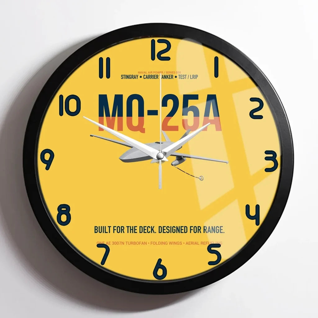 MQ-25A STINGRAY design on yellow framed wall clock