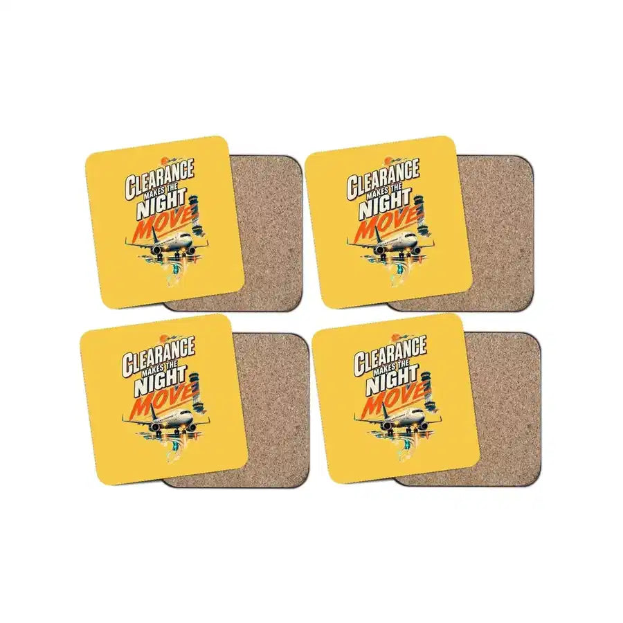 Clearance Makes The Night Move design on yellow 4 pieces set coaster