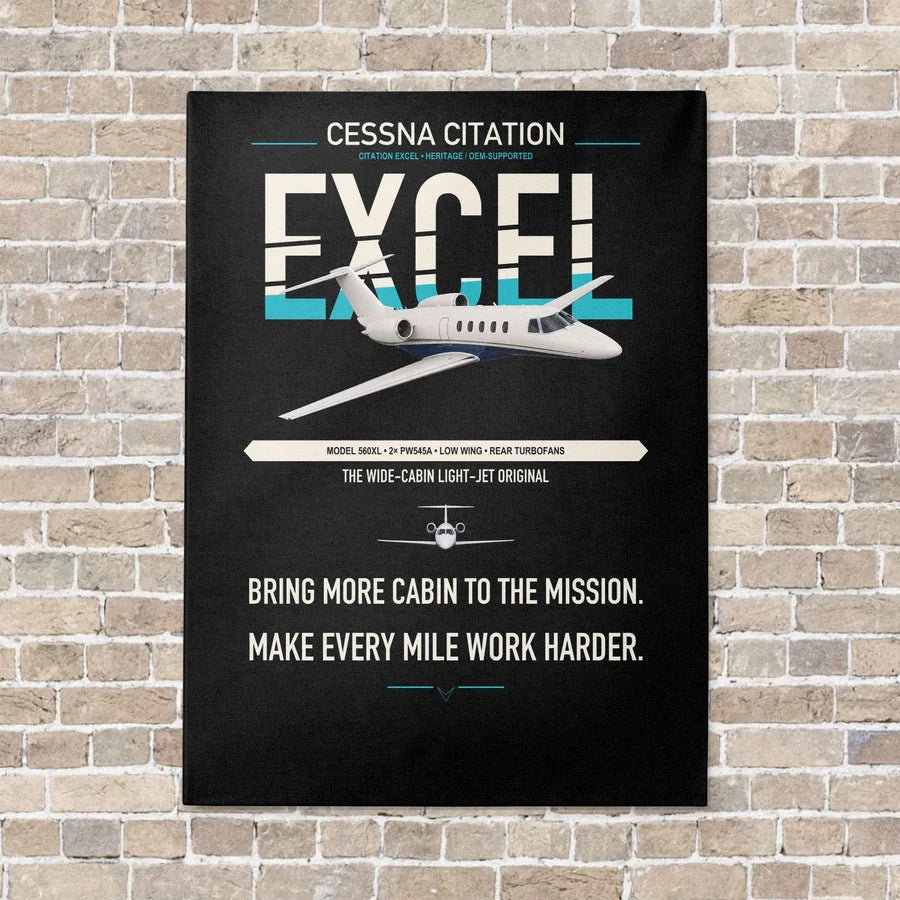 Cessna Citation Excel vertical canvas print - no frame - black background