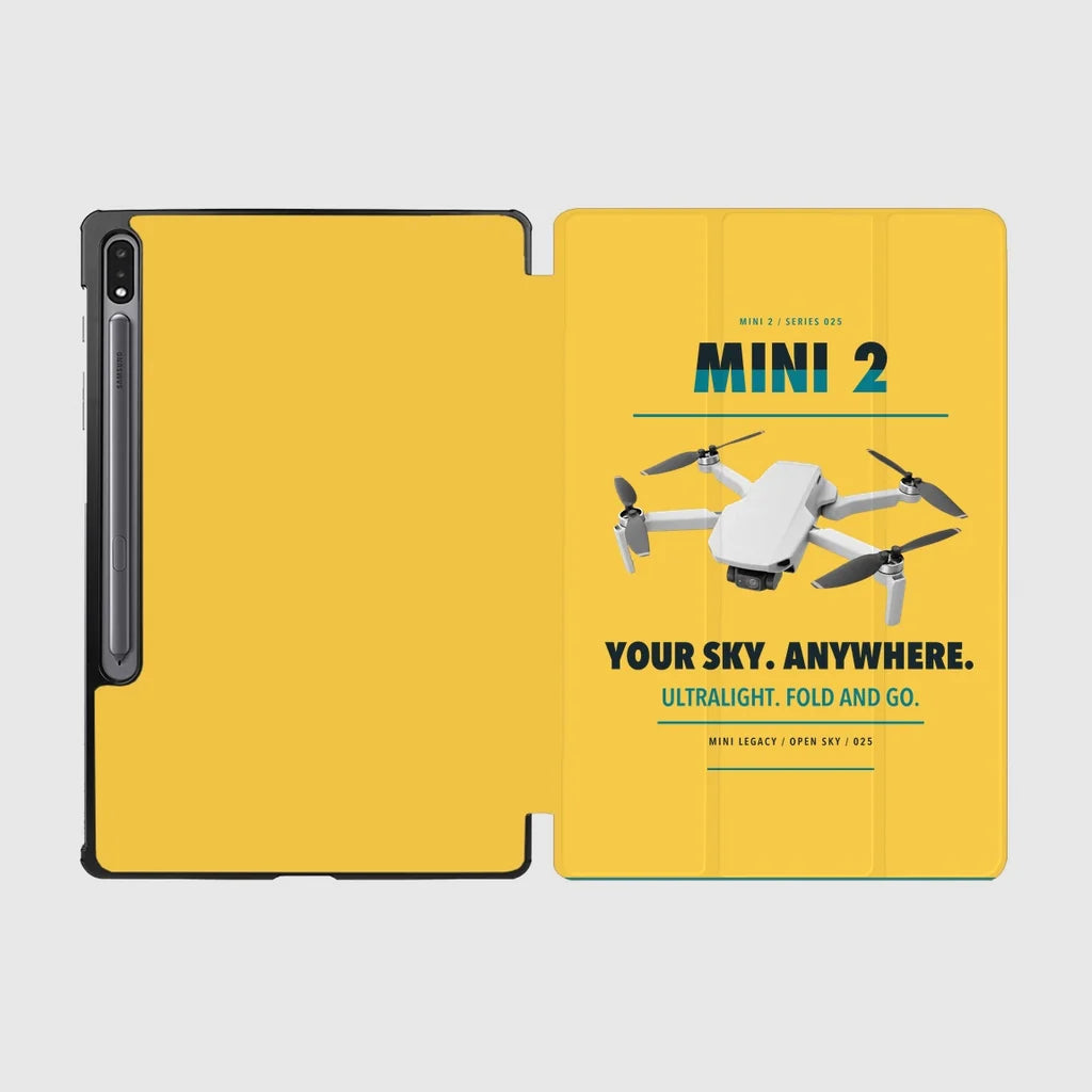 DJI Mini 2 design on yellow samsung tablet tablet case