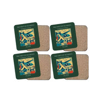 Thumbnail for The First Jet Boarding - Designed Coasters design on dark green 4-pieces-set