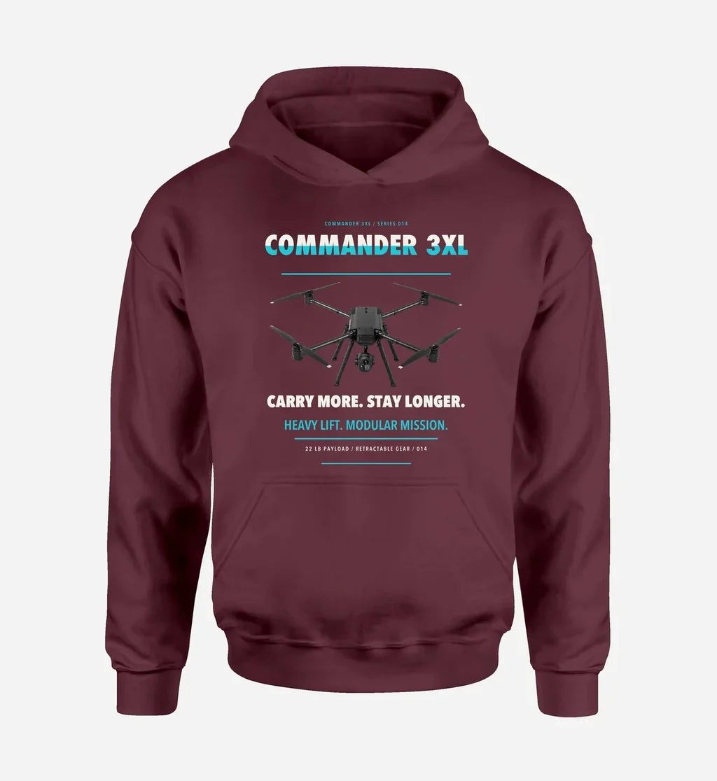 Draganfly Commander 3XL design on dark red hoodie single side